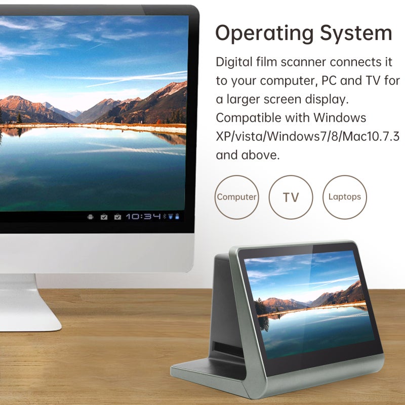 ماسح ضوئي لأفلام الشرائح والأفلام لفيلم 135 (36*24 مم)/فيلم 126KPK/فيلم 110/Super8/أفلام رمادية/تحويل الشرائح إلى صور JPEG رقمية ذاكرة مدمجة سعة 16 جيجابايت شاشة LCD بقياس 7 بوصة دعم تطبيق عرض بنسبة 48 وحدات بكسل - Image 2