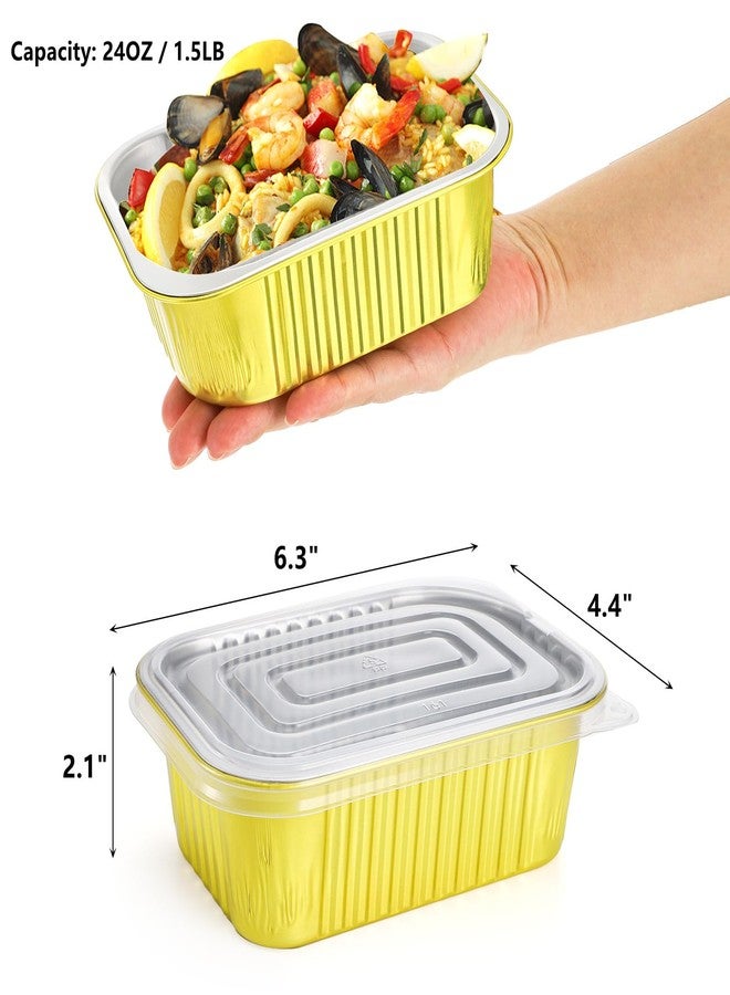 DEAYOU 50 Pack Small Aluminum Pans with Lids, 1.5 LB Heavy Duty Disposable Foil Cake Baking Tins, Bread Loaf Pans Takeout Food Containers for Leftover, Meal Prep, Freezer, 6.3" x 4.4" x 2.1", 24oz - Image 2