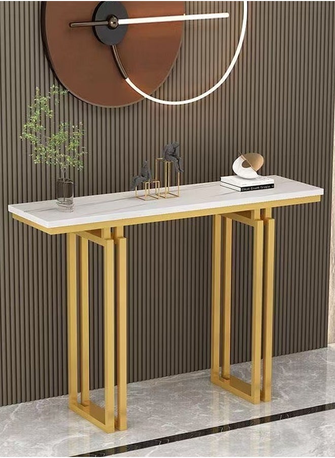 Raffine Modern Light Luxury Console Table Narrow Hallway Table Marble Look Tabletop Side Table with Metal Frame Entrance Table for Living Room and Entryway 100x30x80 cm  - Image 1