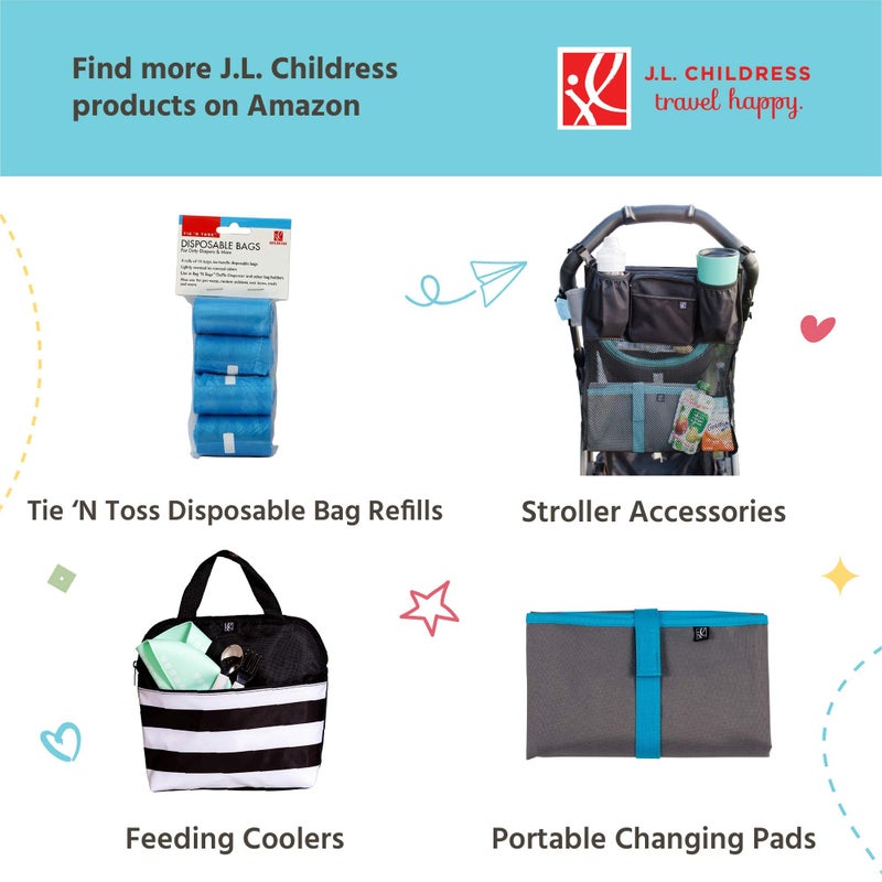 J.L. Childress Bag 'N Bags, Portable Fabric Duffel Dispenser and Waste Bag Refill, Easily Hooks to Stroller or Diaper Bag, Includes 30 Disposable Bags, Black - Image 5
