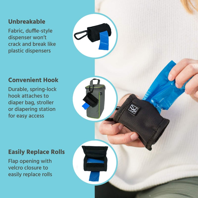 J.L. Childress Bag 'N Bags, Portable Fabric Duffel Dispenser and Waste Bag Refill, Easily Hooks to Stroller or Diaper Bag, Includes 30 Disposable Bags, Black - Image 2