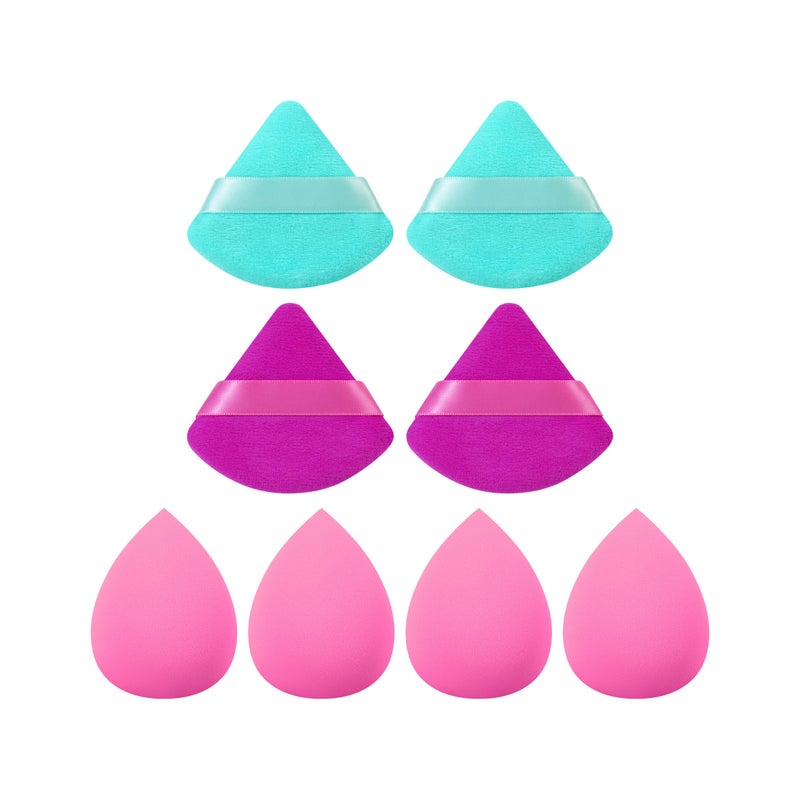 Freeman Puffs N' Stuff Powder Puffs + Liquid Sponges 8 Count Set, Makeup Blending Sponges For Liquid & Cream Foundation & Concealer, Triangle Powder Puff For Setting Powder, Vegan & Cruelty Free - Image 3