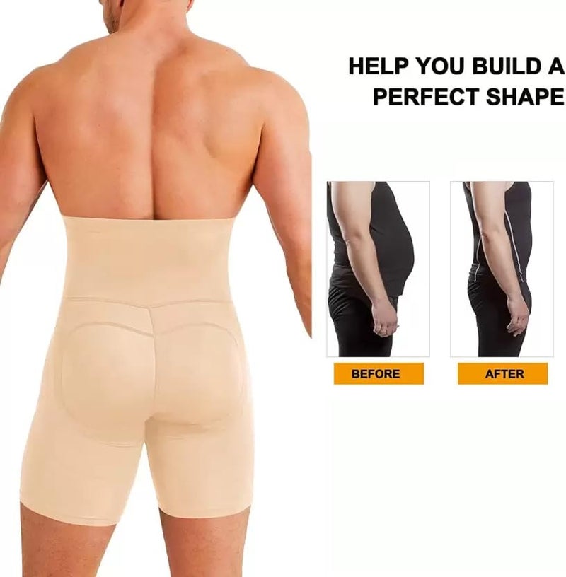 KROYWEN Men Body Shaper Belly Girdle Boxer Stomach Fitness for Exercise & Workout Briefs (Beige, XL) - Image 4