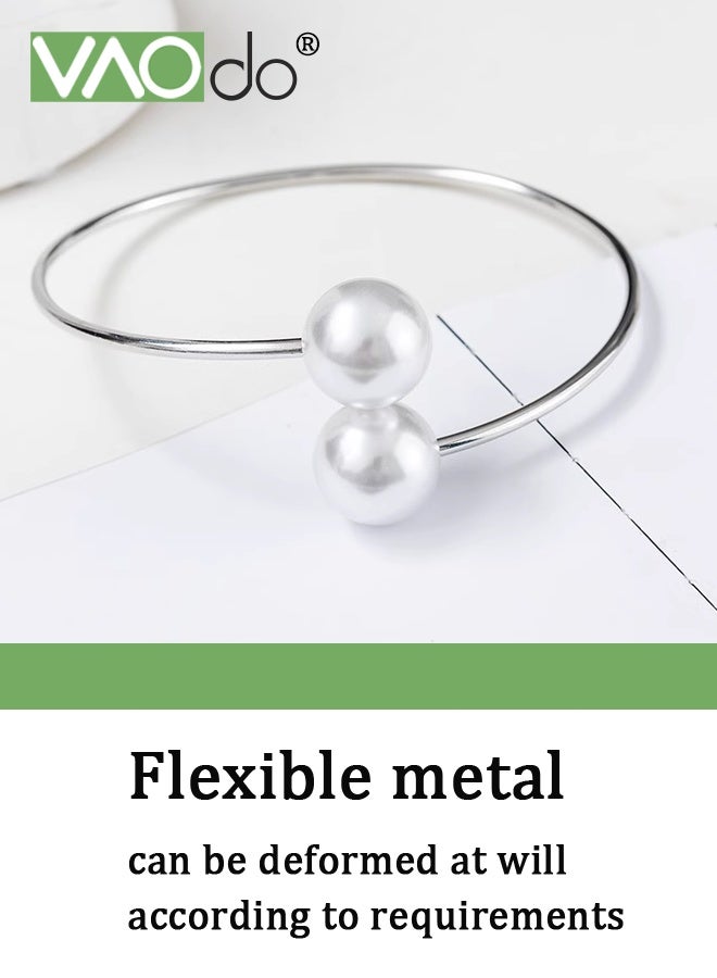 فاو دو 2 قطعة من وصلات الستائر المعدنية، وصلات الستائر المزينة باللؤلؤ، ديكور المنزل، وصلات ستائر قابلة للتعديل بنمط حديث للمنزل والمكتب والفنادق - فضي - Image 5