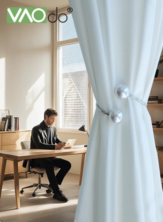 فاو دو 2 قطعة من وصلات الستائر المعدنية، وصلات الستائر المزينة باللؤلؤ، ديكور المنزل، وصلات ستائر قابلة للتعديل بنمط حديث للمنزل والمكتب والفنادق - فضي - Image 4