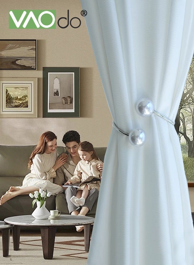 فاو دو 2 قطعة من وصلات الستائر المعدنية، وصلات الستائر المزينة باللؤلؤ، ديكور المنزل، وصلات ستائر قابلة للتعديل بنمط حديث للمنزل والمكتب والفنادق - فضي - Image 3