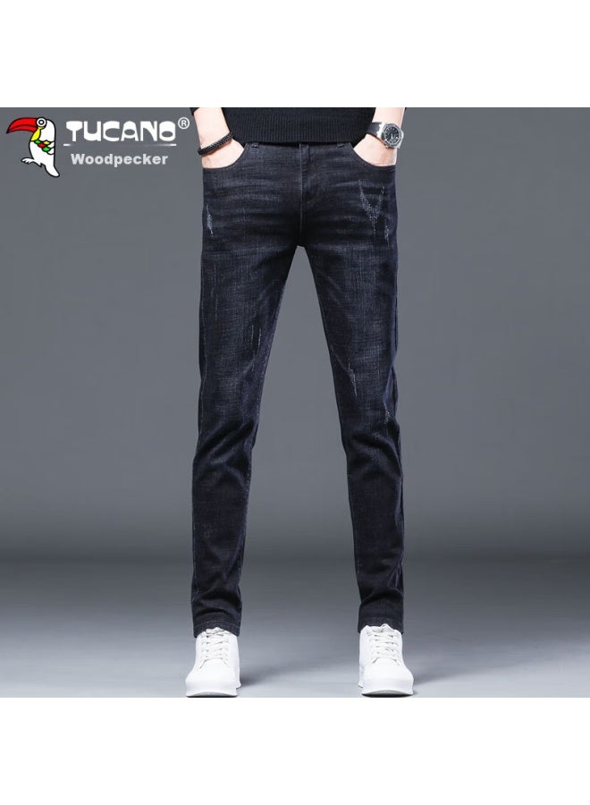 Tucano Tucano Men's Jeans, Spring And Summer Slim Fit, Elastic Long Pants, Trendy Business Casual Trousers For Men, Blue-black, Size 29 - Image 3
