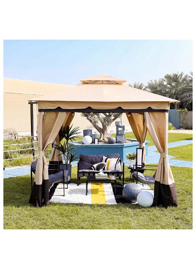DANUBE HOME Delight Gazebo Steel Frame With Polyester Roof Square Shape With Curtain Water And UV Resistant Garden Patio Canopy Modern Outdoor Furniture 2.7x2.7m Beige  - Image 1