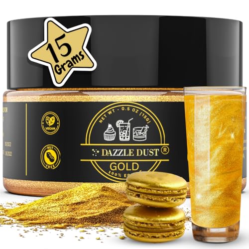 Dazzle Dust Edible Glitter Powder Sprinkles for Cake Decorating, Drinks, Cookie, Icing, Dessert Decorations, Sparkly Luster, Food-Grade, Vegan, Gluten Free, Kosher, Bulk 15g, Gold - Image 1