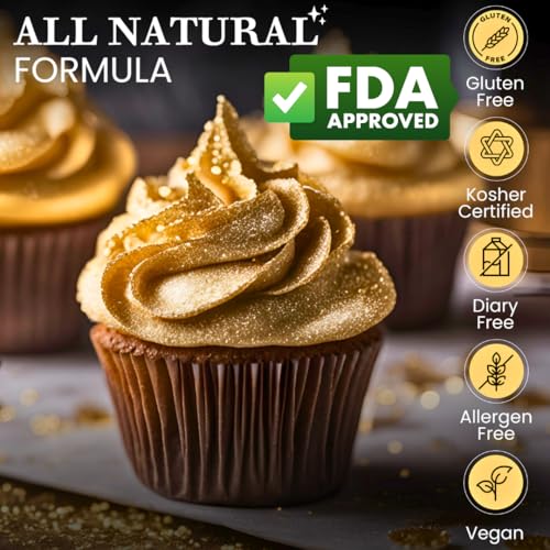 Dazzle Dust Edible Glitter Powder Sprinkles for Cake Decorating, Drinks, Cookie, Icing, Dessert Decorations, Sparkly Luster, Food-Grade, Vegan, Gluten Free, Kosher, Bulk 15g, Gold - Image 2