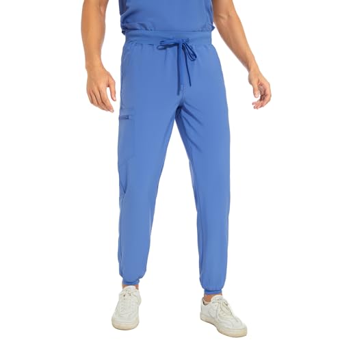 COZYFIT Men's Scrubs Set - Stretch V-Neck Top & Jogger Pant with 8 Pockets, Yoga Waistband, Anti-Wrinkle Scrubs - Ceil Blue, M - Image 5