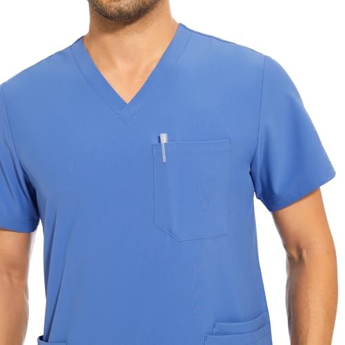 COZYFIT Men's Scrubs Set - Stretch V-Neck Top & Jogger Pant with 8 Pockets, Yoga Waistband, Anti-Wrinkle Scrubs - Ceil Blue, M - Image 4