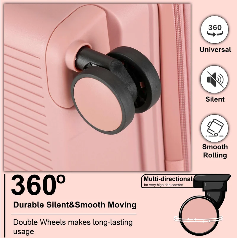Cabinpro rose unisex expandable carry on pp fashion trolley lightweight hard shell spinner luggage with 360° degree 4 twin wheel and double zippers cp003 rose  | Best Price UAE