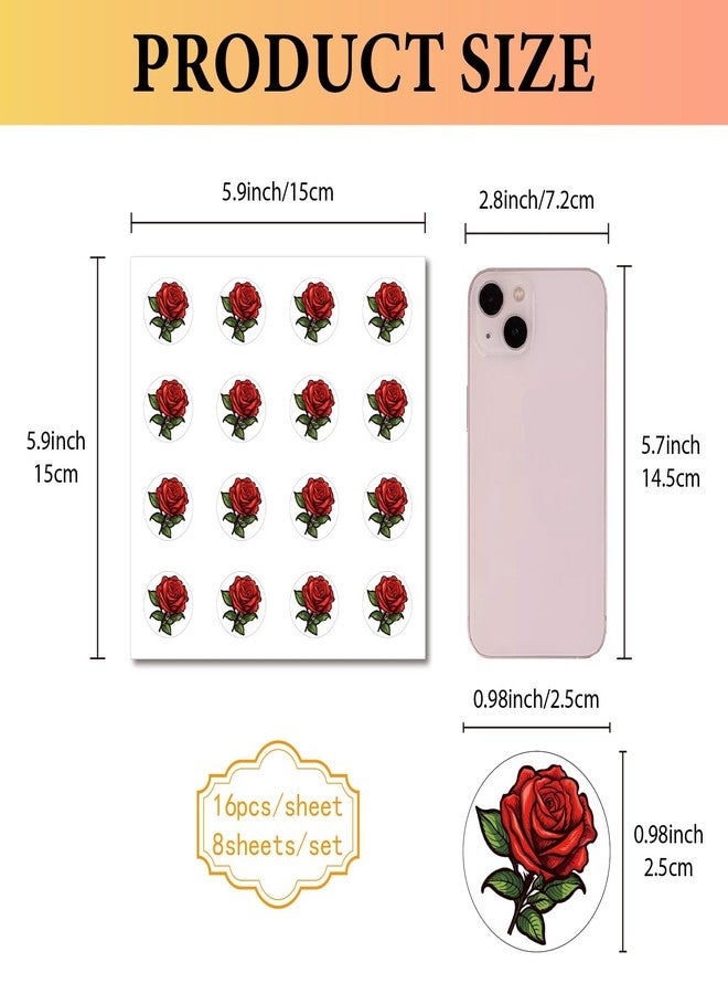 CREATCABIN 128Pcs 8 Sheets Red Roses Stickers Small Flower Sticker Self-Adhesive Plastic Waterproof Plant Decals Decor Plant Stickers for DIY Scrapbooking Envelope Journaling Helmet Crafts 0.98Inch - Image 2