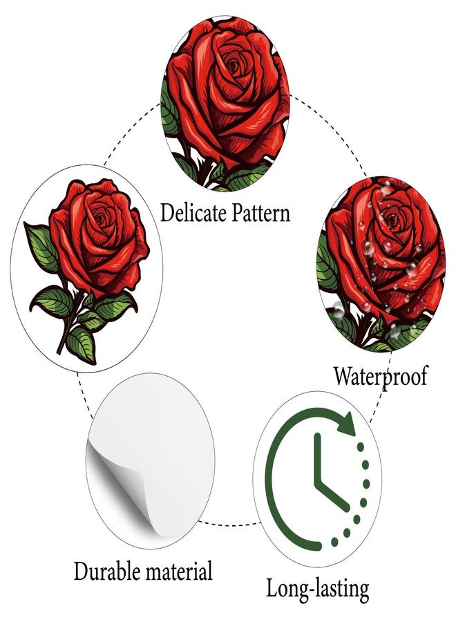 CREATCABIN 128Pcs 8 Sheets Red Roses Stickers Small Flower Sticker Self-Adhesive Plastic Waterproof Plant Decals Decor Plant Stickers for DIY Scrapbooking Envelope Journaling Helmet Crafts 0.98Inch - Image 3