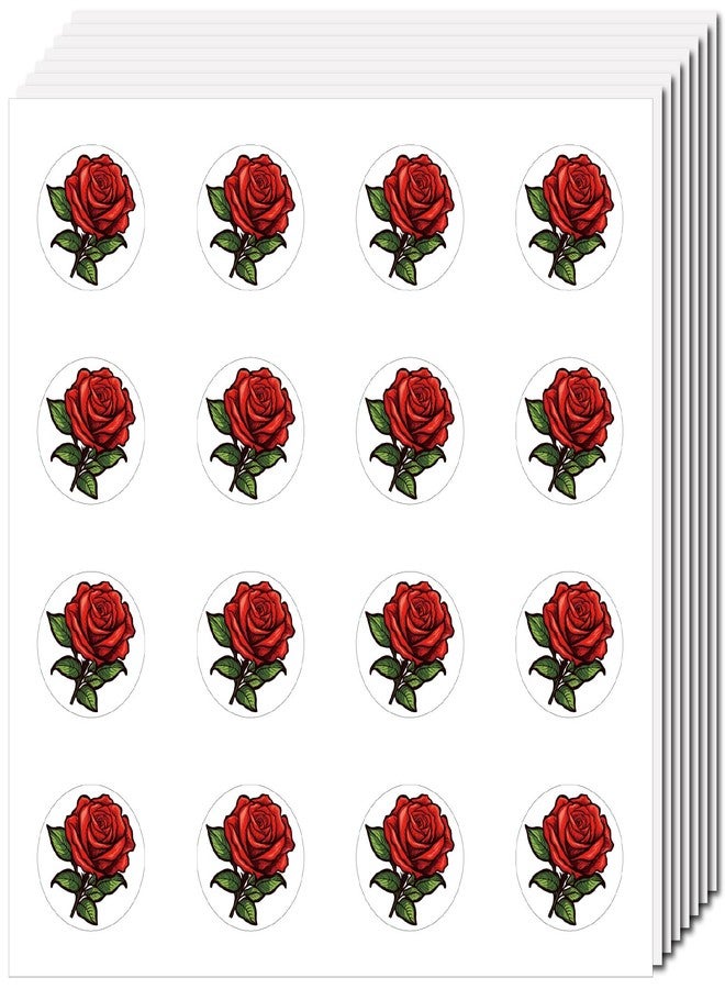 CREATCABIN 128Pcs 8 Sheets Red Roses Stickers Small Flower Sticker Self-Adhesive Plastic Waterproof Plant Decals Decor Plant Stickers for DIY Scrapbooking Envelope Journaling Helmet Crafts 0.98Inch - Image 1