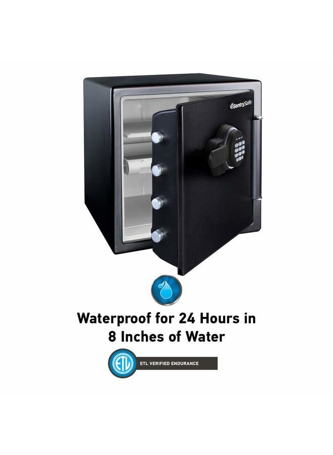 SentrySafe خزنة منزلية من الصلب مقاومة للحريق والماء مع قفل لوحة مفاتيح رقمية، خزنة مع صواني تنظيم داخلية، 1.23 قدم مكعب، 17.8 × 16.3 × 19.3 بوصة، SFW123EU، أسود - Image 2