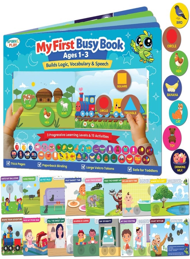 SparkLPlay Busy Book for Kids Ages 1–3 | 15 Learning Activities for Toddlers | Educational Activities | Gift for Boys & Girls | Learn - Colors, Animals, Shapes, Habitats, Daily Routine, & Life Skills - Image 1
