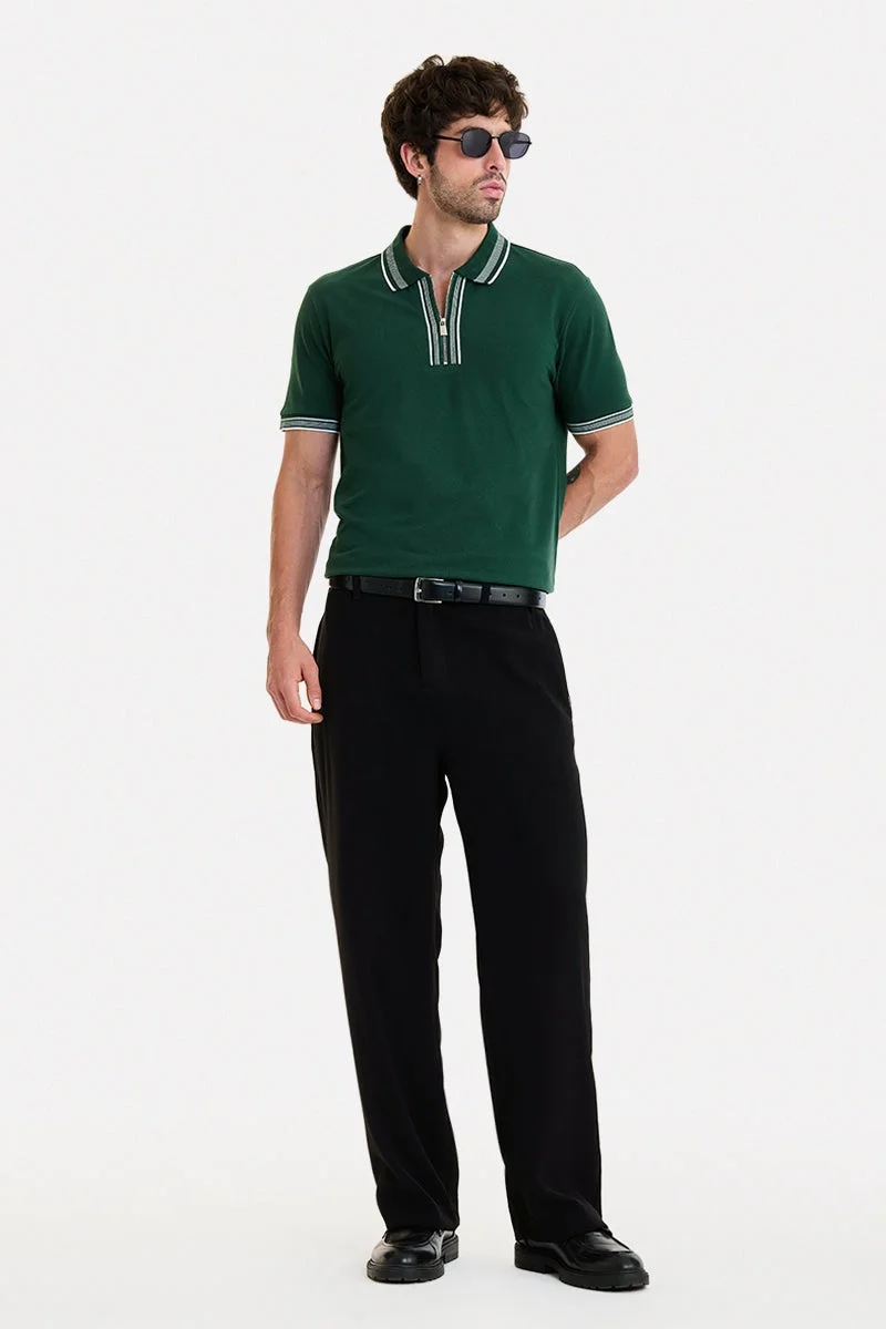 SNITCH Dark Green Textured Half Sleeve Regular Fit T-Shirt