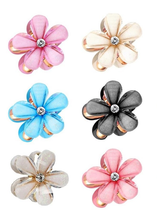 AKADO Crystal Small Flower Hair Clips Glitter Crystal Hair Claw Clips Mini Metal Tiny Cute Clips for Girls Non slip Barrettes for Kid Teen Hair Accessories for Women (Multicolor, Pack of 6pcs)