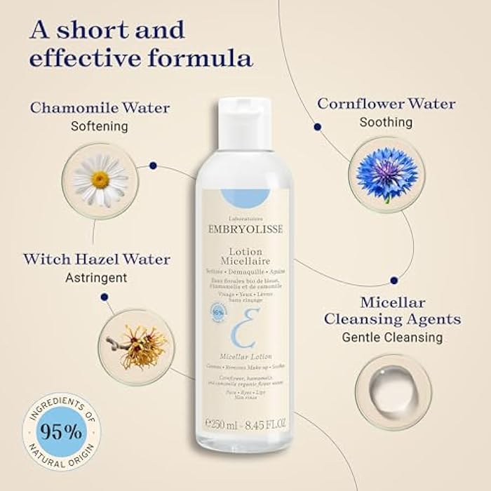 Embryolisse Micellar Lotion Makeup Remover for Sensitive Skin, Gentle Cleansing and Toning Floral Water with Chamomile, Cornflower & Witch Hazel, No-Rinse - Image 4