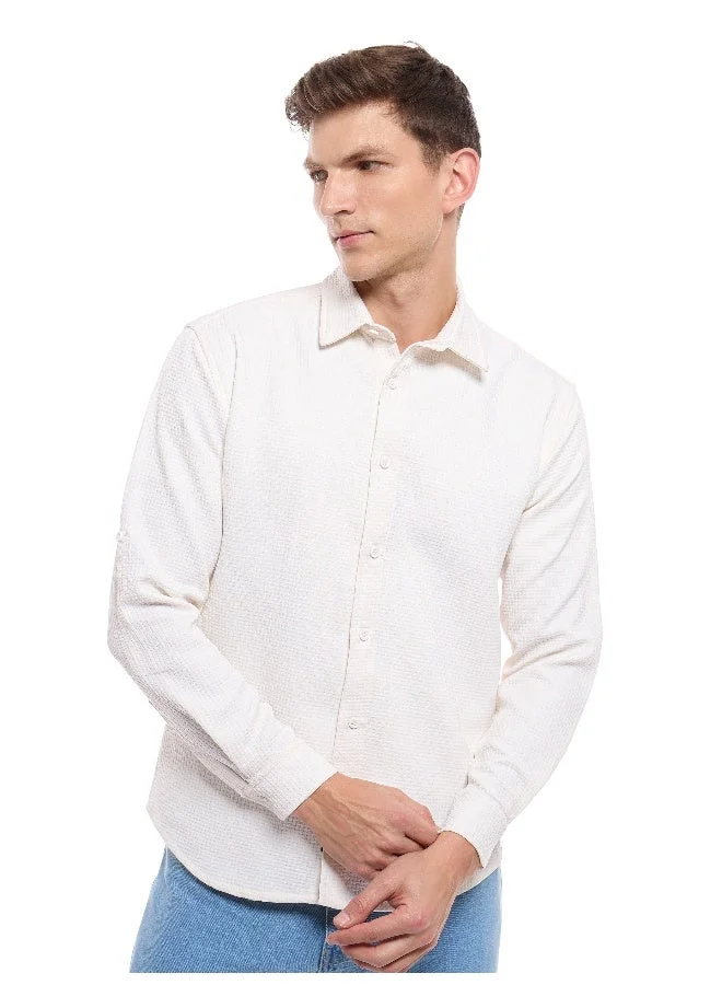 Beyoung White Full Sleeve Waffle Shirt For Men