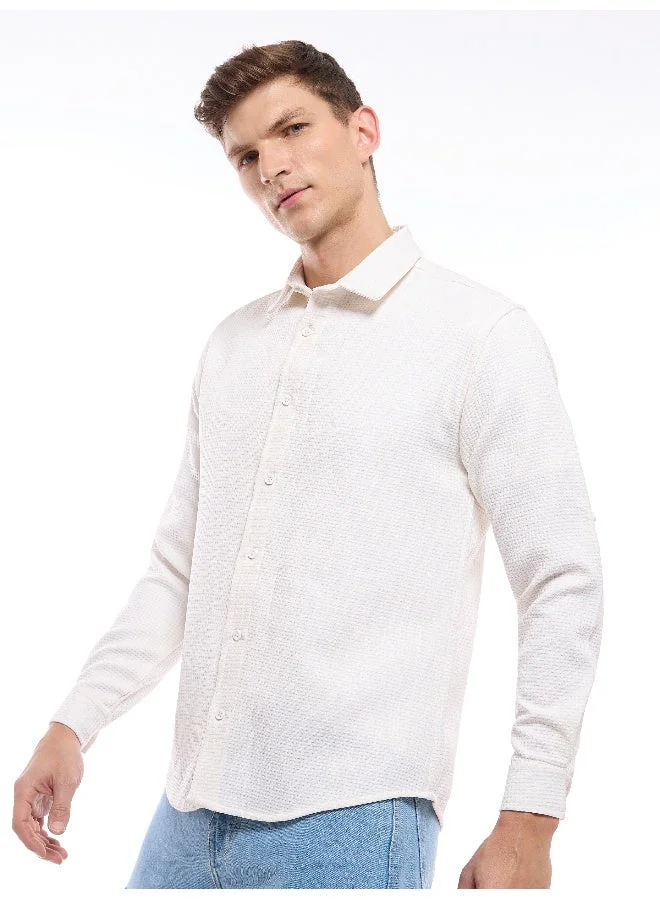 Beyoung White Full Sleeve Waffle Shirt For Men