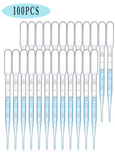 100PCS 3ML Pipettes,Disposable Pasteur Pipette,Eye Dropper,Plastic Liquid Droppers for Essential Oils,Graduated,Dispensing,Measuring, Watering,Interval 0.5ml,Clear