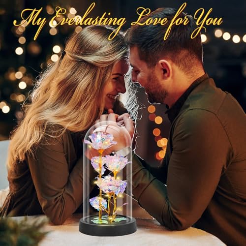 Tayfeim Mothers Day Glass Rose Gifts for Mom Women, Rose Flower Birthday Gifts for Women Mom Wife Girlfriend, Light Up Rose in A Glass Dome, Rose Gifts for Valentines, Mothers Day, Womens Day (Colorful) - Image 3