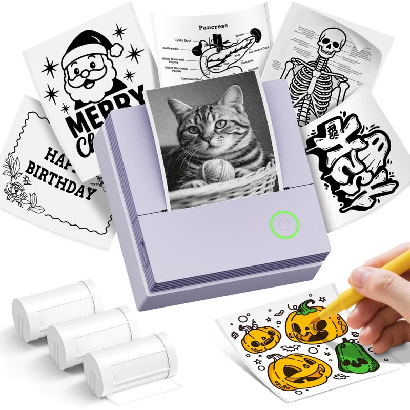 ETIKEZ Sticker Printer, PM290C Portable Mini Printer, Inkless Bluetooth Sticker Maker with 3 Rolls Paper, Impresora PortÃ¡til for Notes, Journal, DIY, Gift, Print Pod for School/Office/Home, Purple - Image 1