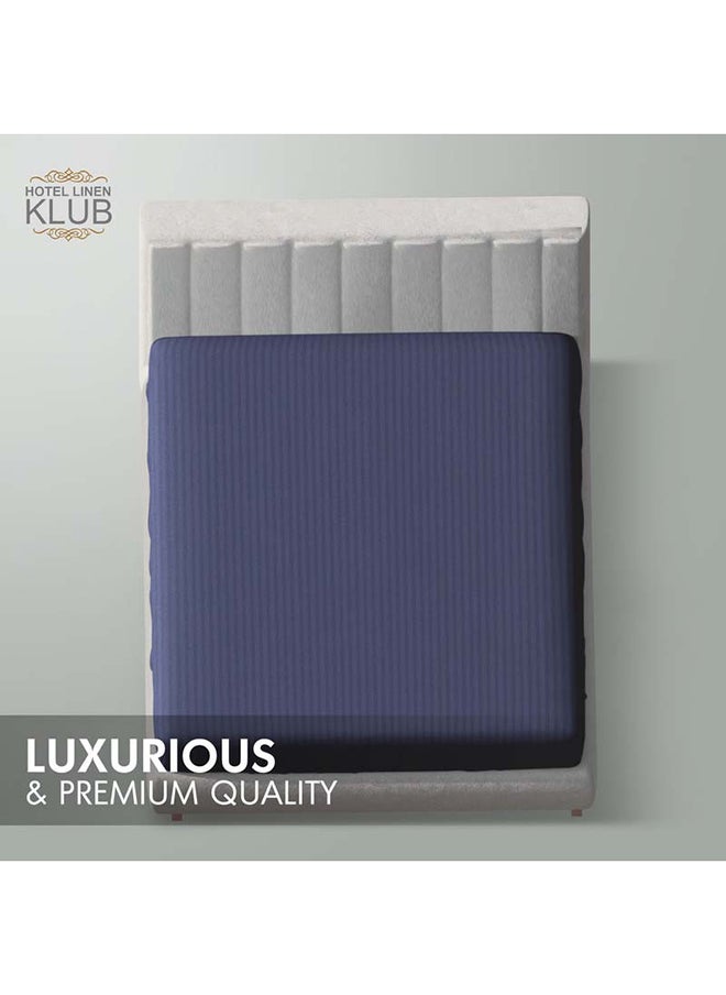 Hotel Linen Klub Hotel Linen Klub Stripe Microfiber  Navy Blue Fitted Sheet  - Image 2