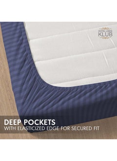 Hotel Linen Klub Hotel Linen Klub Stripe Microfiber  Navy Blue Fitted Sheet  - Image 3