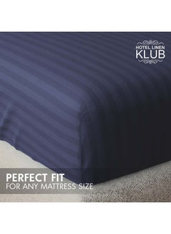 Hotel Linen Klub Hotel Linen Klub Stripe Microfiber  Navy Blue Fitted Sheet  - Image 4