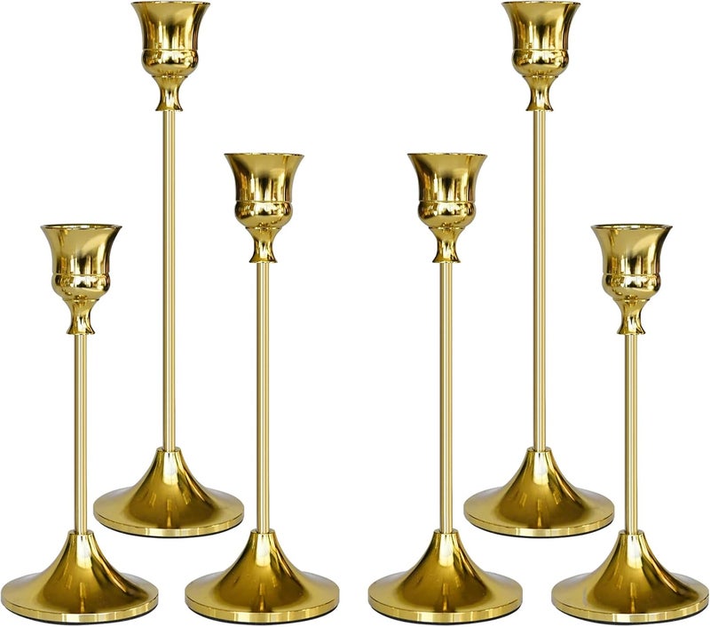 SHOWIN Economical upgraded quality Candlestick Holders Gold, 6 Packs Taper Candle Holder for Candlesticks, Candle Sticks Holder Decor for Home Decor Heavy load resistant - Image 1