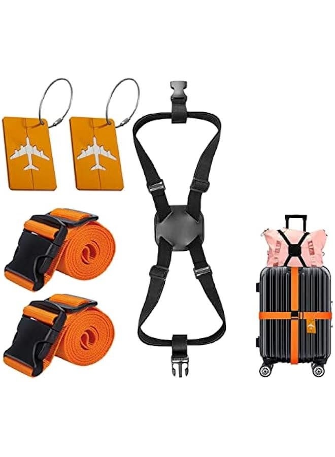 Luggage Strap Suitcase Strap Adjustable Elastic Luggage Strap Aluminum Luggage Tag Anti-Lost Tag Card 5-Piece Travel Accessories Set for Trolley Luggage Bag Travel Accessories - Image 1