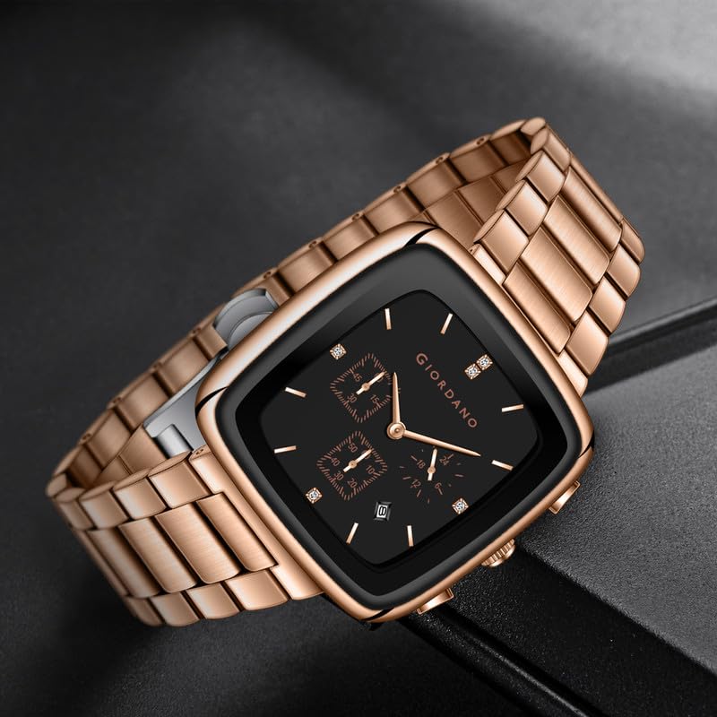 Giordano Square Face Watch for Men – Multifunction Dial with Date Display, Sleek Stainless Steel Strap, Modern Design for Everyday Elegance - Image 3