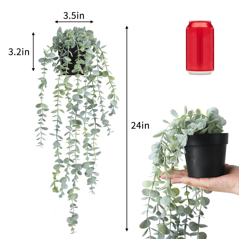 COCOBOO 3pcs Hanging Fake Plants  Artificial Hanging Plants Fake Potted Eucalyptus for Wall Room Home Patio Indoor Outdoor Decor - Image 2