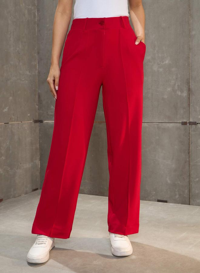 ساسافراس بنطلون ساسافراس نسائي أحمر بخصر أمامي مستقيم - Image 1