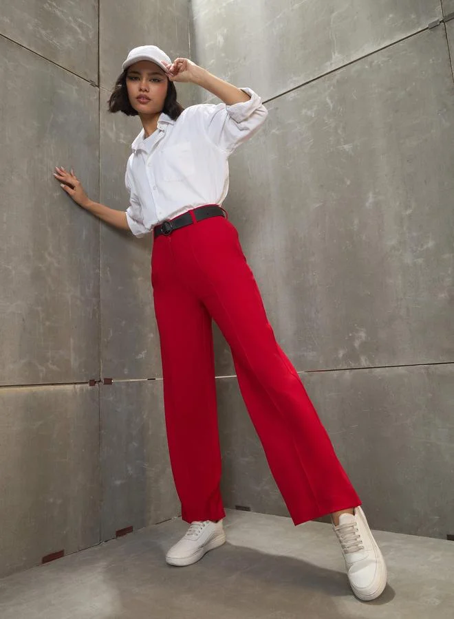 SASSAFRAS Sassafras Women Red Front Darted Straight Pants