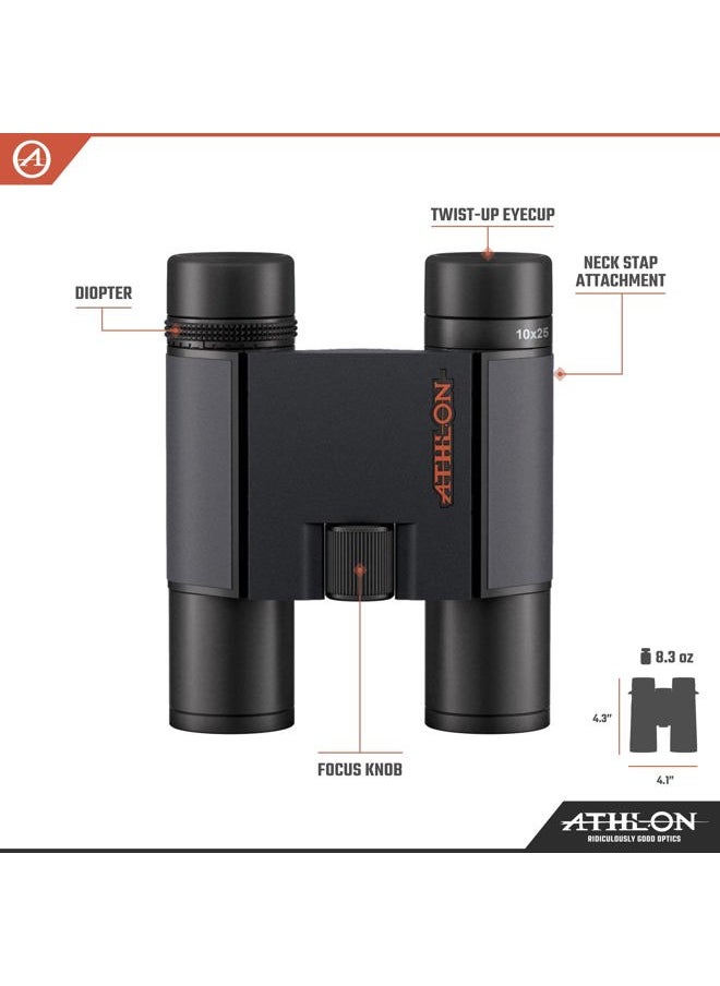 Athlon Optics 10x25 Midas G2 UHD Black Binoculars with Eye Relief for Adults and Kids, High-Powered Binoculars for Hunting, Birdwatching, and More  - Image 2