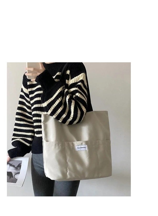 Women's Tote Bag Aesthetic Solid Color Students Casual Handbag Shoulder Bag Large Capacity Oxford Reusable Shopping Beach Bag - Image 2