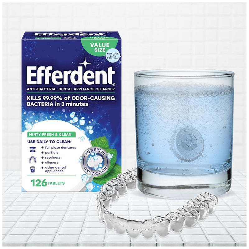 Efferdent Plus Mint AntiBacterial Denture Cleanser 90 tablets Actively Cleans Between Dentures Packaging May Vary - Image 4