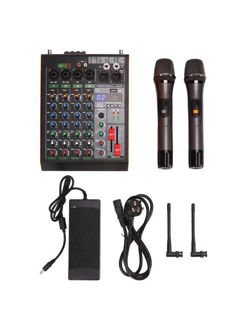Audio Mixer 4 Channel Sound Board Console Phone Connection Mixing Console with Amplifier Wireless Microphone 100‑240V AU Plug