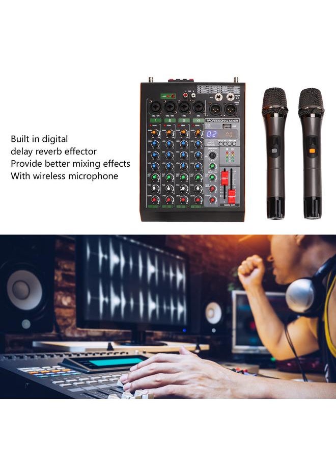 Arabest - Audio Mixer 4 Channel Sound Board Console Phone Connection Mixing Console with Amplifier Wireless Microphone 100‑240V AU Plug - Image 1