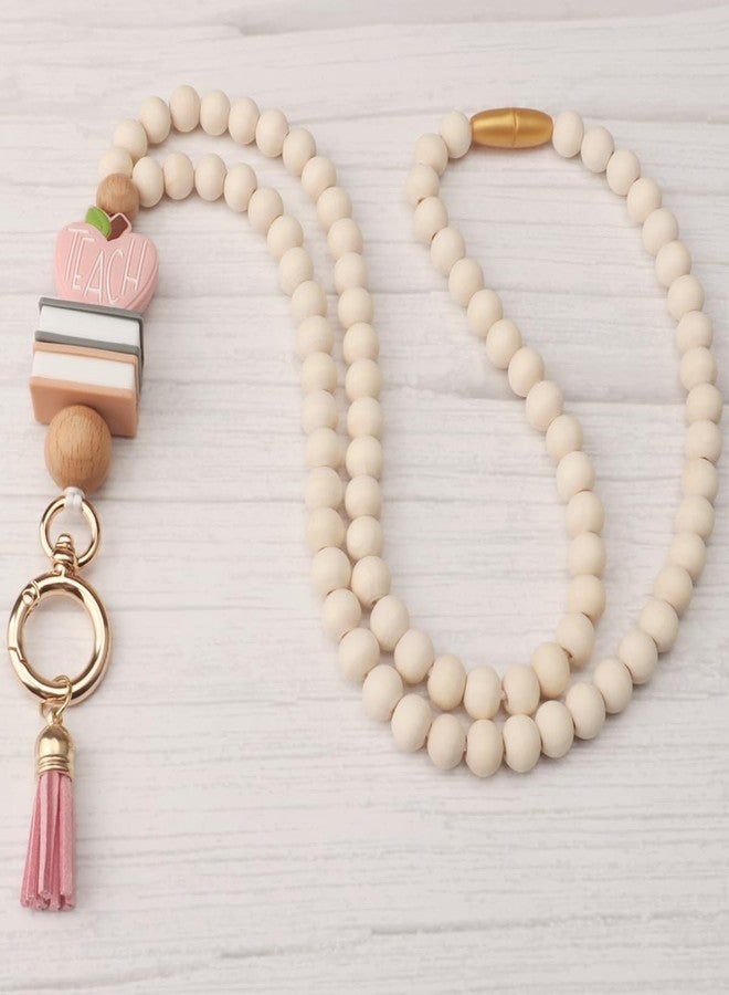 UGELOKI 2024 Teacher Lanyard with ID Holder, Fashion Wood Beaded Lanyard for Key, Super Cute Boho Breakaway Lanyard for Women - Image 2