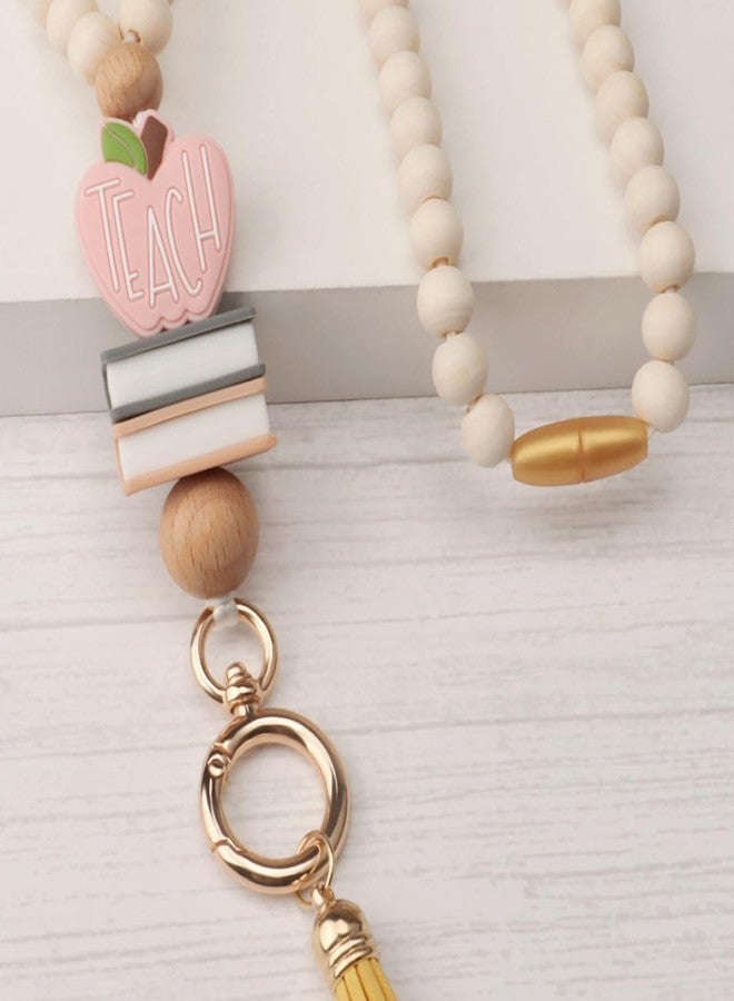 UGELOKI 2024 Teacher Lanyard with ID Holder, Fashion Wood Beaded Lanyard for Key, Super Cute Boho Breakaway Lanyard for Women - Image 3