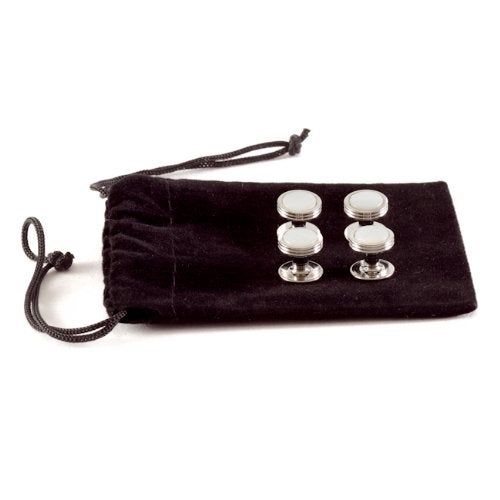 Cuff-Daddy Mother of Pearl Studs in Silver with Velour Travel Pouch - Image 3