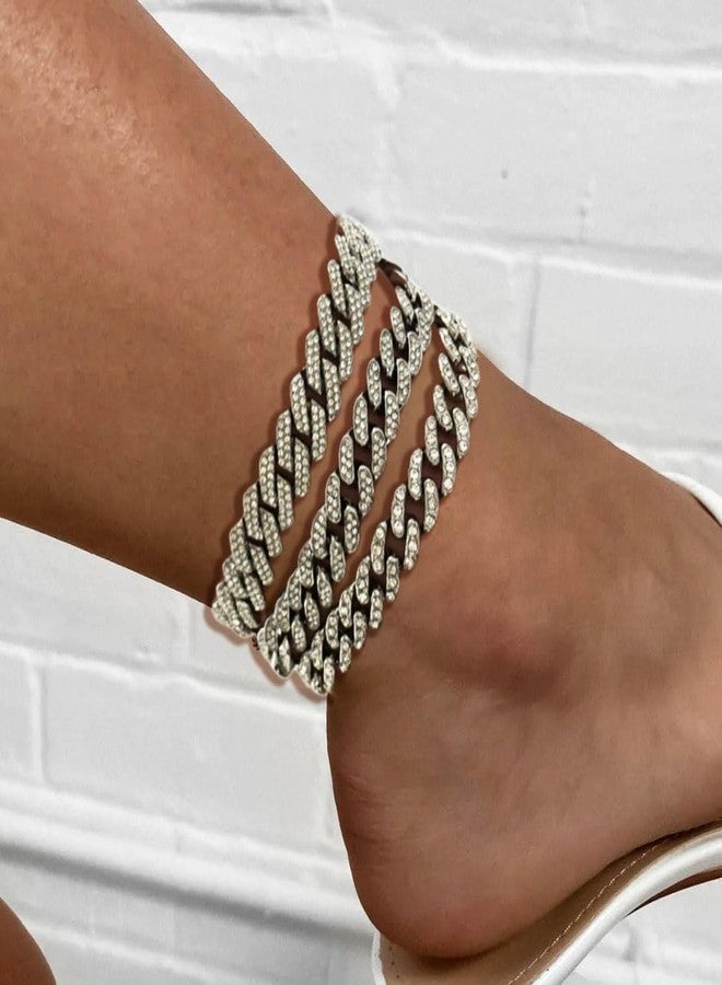 Jacruces Gold Silver Ankle Bracelets for Women Cuban Link Anklets Plus Size Ankle Bracelet Layered Link Anklet Set Rhinestone Diamond Bling Anklets Gold Silver Jewelry for Women Girls Gift Set - Image 2