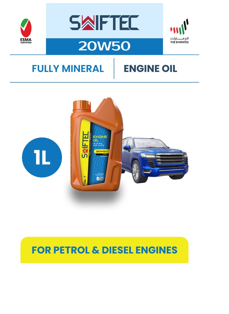 SWIFTEC Swiftec 20W50 - Mineral Engine Oil - High Performance - For Petrol & Diesel Engines 1L  - Image 2