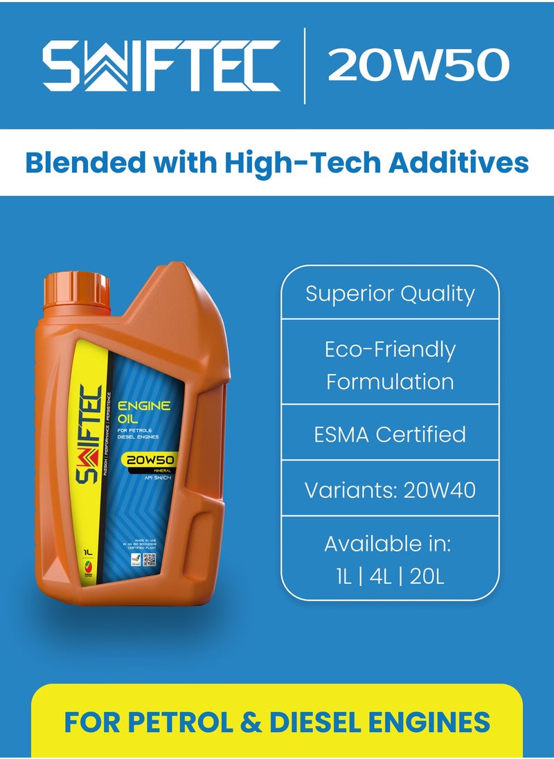 SWIFTEC Swiftec 20W50 - Mineral Engine Oil - High Performance - For Petrol & Diesel Engines 1L  - Image 3